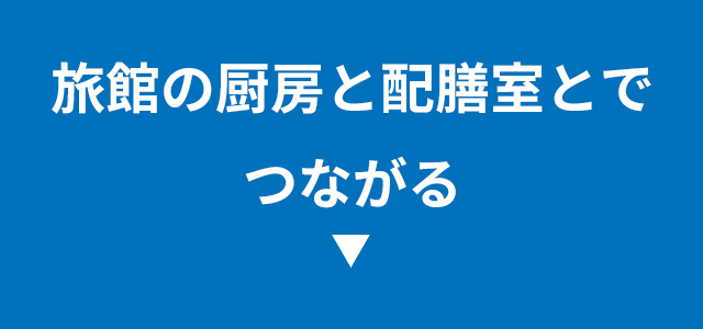 旅館の厨房と配膳室とで繋がる